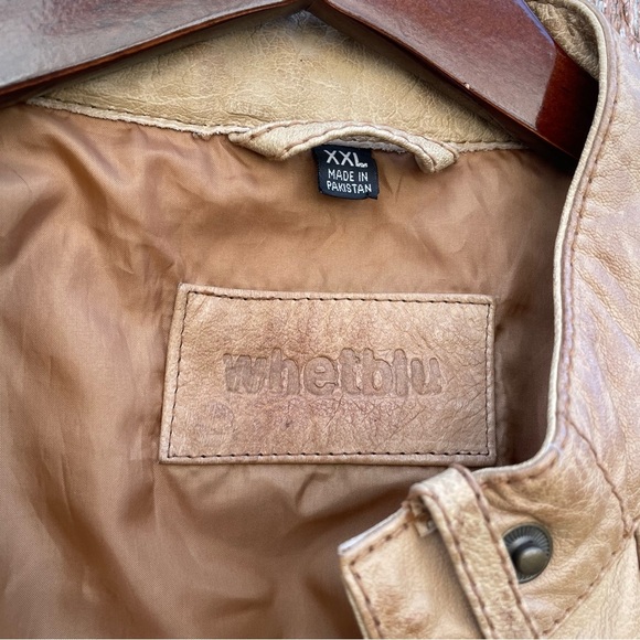 WHETBLU Women’s Tan Leather Moto Bomber Jacket Vintage Size XXL - Picture 3 of 17